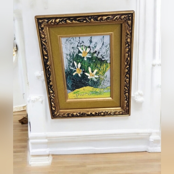 SOLD Vintage Morris Katz Daisy Oil Painting  Handmade Frame - Picture 1 of 4